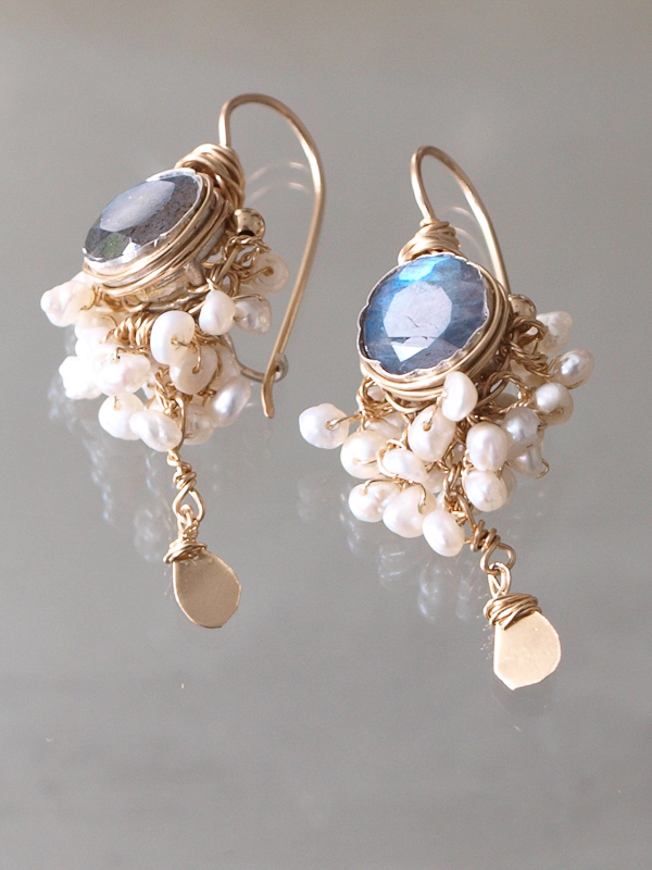 earrings Goddess pearls and labradorite